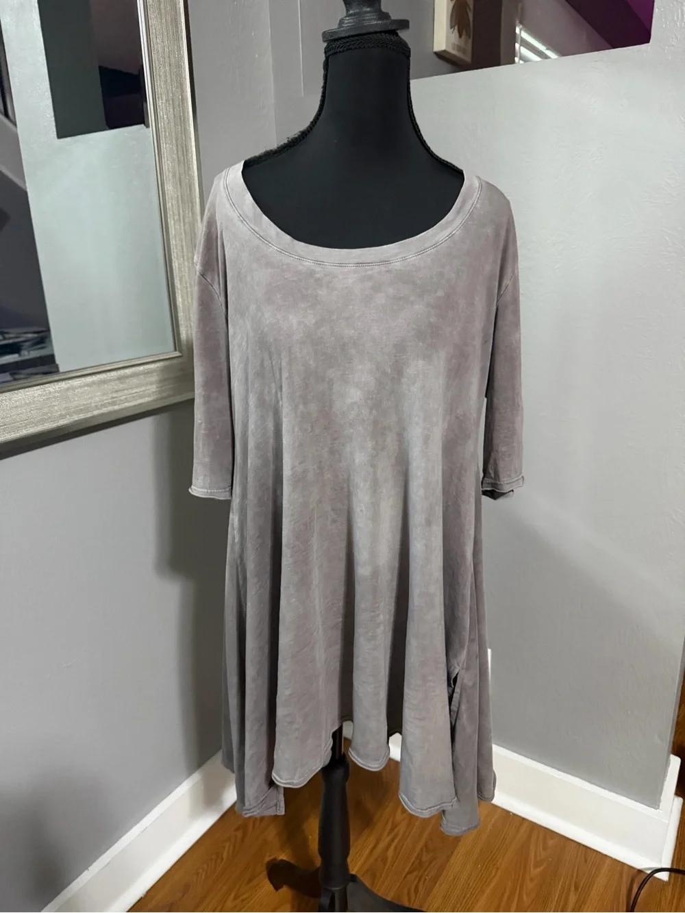 Free People swing flowy shirt dress tunic side split hem grey boho minimalist Md